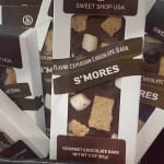 Boxes of s'mores chocolate bark candy stacked together