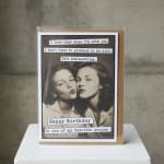 Birthday greeting card with a black-and-white photo and typed text