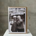 Greeting card with a black-and-white photo of an elderly couple giving thumbs up