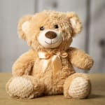 Plush teddy bear with a satin ribbon bow