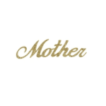 Gold glitter "Mother" text on a white background