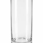 Clear cylindrical glass vase on a white background