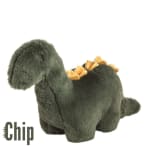 Plush green dinosaur toy with yellow back spikes