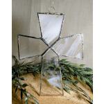 Stained glass cross ornament with silver edging and hanging loop