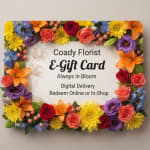Floral e-gift card with a colorful flower border and centered text