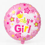 Pink foil balloon with "baby Girl" text and stars