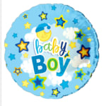 Blue baby boy foil balloon with stars and clouds