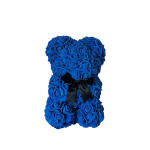 Blue rose teddy bear with a black ribbon bow
