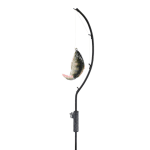 Hanging fish-shaped ornament on a curved black stand