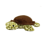 Plush turtle toy with a brown shell on a white background