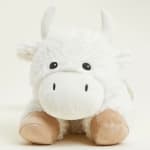 White plush unicorn toy with tan hooves and ears