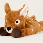 Plush deer toy with brown fur and white spots
