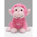 Pink plush monkey holding a heart