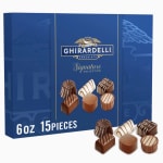 Blue Ghirardelli chocolate gift box with assorted chocolates