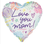 Heart-shaped balloon with "Love you mom!" text and colorful doodles