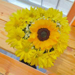 Yellow sunflower and daisy bouquet with white filler flowers