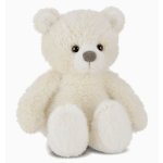 Cream teddy bear plush toy sitting on a white background