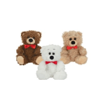 Three teddy bears with red bows on a white background