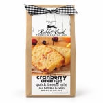 Bag of cranberry orange quick bread mix with a black-and-white ribbon