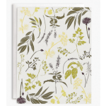 Botanical-patterned notebook or gift wrap with yellow, green, and purple floral sprigs