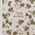 Birthday card with a leafy berry pattern and the words "happy birthday"