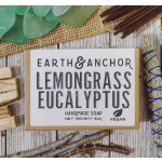 Bar of handmade soap labeled Earth & Anchor Lemongrass Eucalyptus