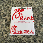 Chick-fil-A gift card on a speckled countertop