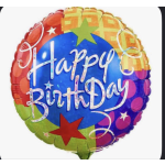 Round birthday balloon with colorful stars and "Happy BirthDay" text