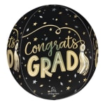 Black graduation balloon with gold "Congrats Grad" text and stars