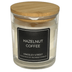 Hazelnut coffee candle in a glass jar with a wooden lid