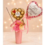 Thermos with eternal flowers and chocolates