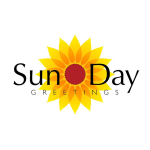 Sun Day Greetings logo with a sunflower graphic