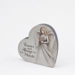 Heart-shaped memorial plaque with an angel and the words Forever and Always in our Hearts