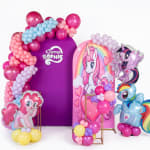 My Little Pony balloon display with unicorn and pony cutouts