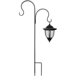 Black metal shepherd's hook with a hanging lantern