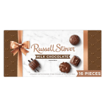 Box of Russell Stover milk chocolate assortment with a ribbon graphic