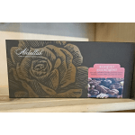Rectangular Abdallah banquet assortment chocolate box with gold rose design and pink label