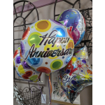 Colorful birthday balloons with "Happy Anniversary" text