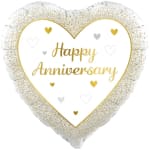 Heart-shaped anniversary balloon with gold lettering and small hearts