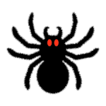 Cartoon black spider with red eyes on a white background