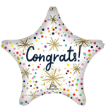 Star-shaped balloon with "Congrats!" text and confetti dots
