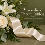 White lilies and roses with a satin tribute ribbon