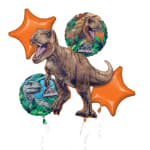 Jurassic World dinosaur balloons with orange star balloons