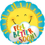 Round smiley-face balloon with "Feel Better Soon" text