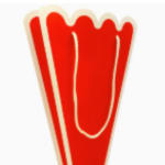Red and cream decorative paper wrap with a scalloped top