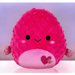 Bright pink heart-themed plush character toy with a smiling face and textured body.