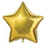 Gold star-shaped foil balloon against a white background