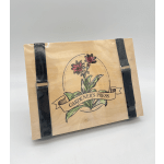 Wooden gardener’s press with floral illustration and two black straps