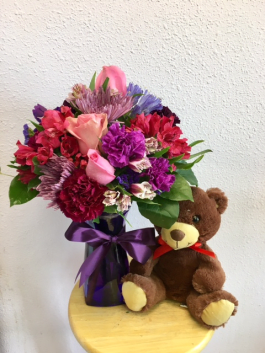 flowers and bear