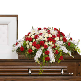 Graceful Red And White Casket Spray In Waterbury Ct The Orchid Florist